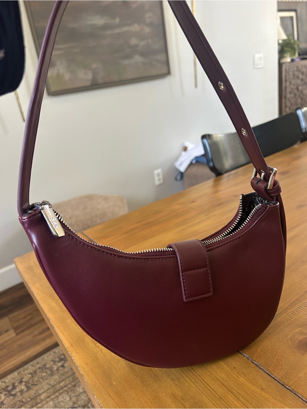 Women's Crescent Shoulder Bag in Deep Burgundy - Picture 3 of 11